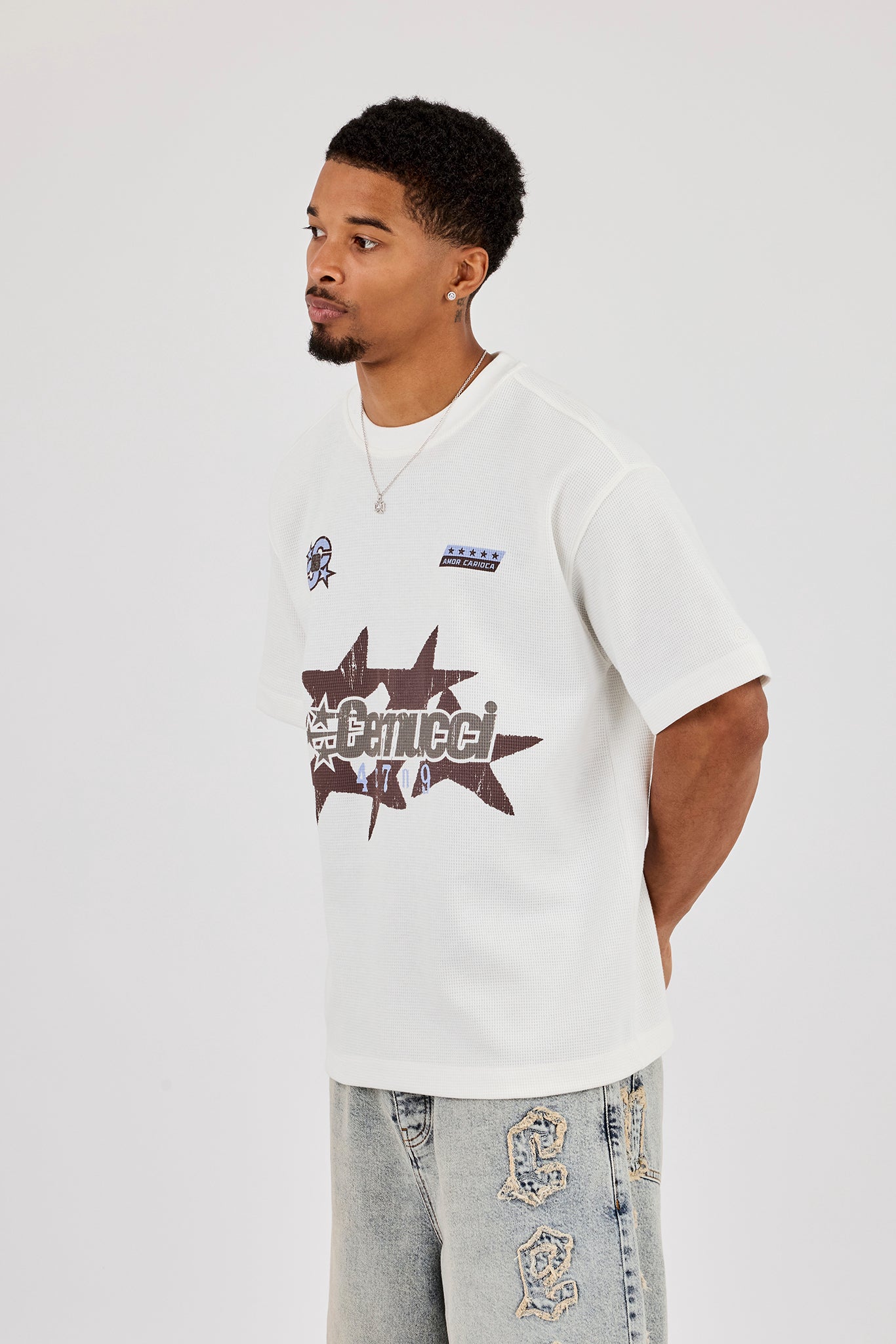 Waffle Star Cernucci Print T-Shirt - Off White